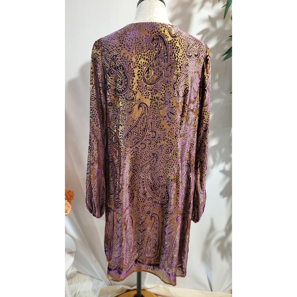 Vtg Chetta B Sherrie Bloom Peter Noviello Silk Flocked Velvet Paisley Dress 14 - Picture 3 of 14